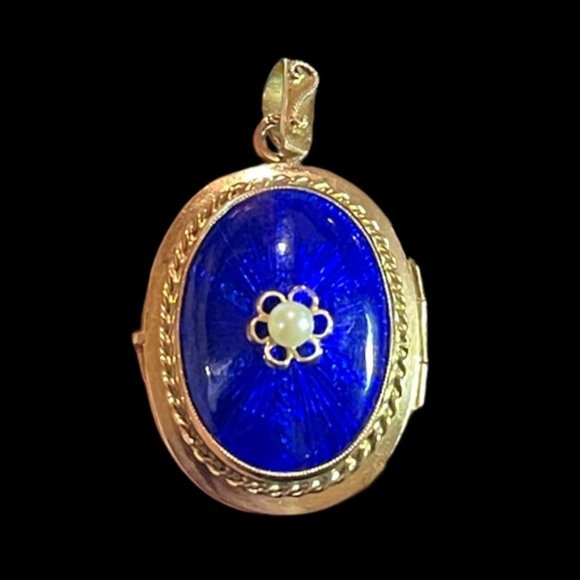 ✨ Antique 1900’s 14k Gold Royal Blue Enamel Locket Pendant - Picture 1 of 3